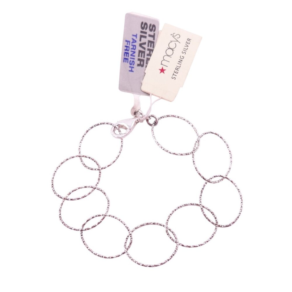Macy's Tarnish Free Sterling Silver Large Hammered Oval Link Bracelet 7.5" NWT